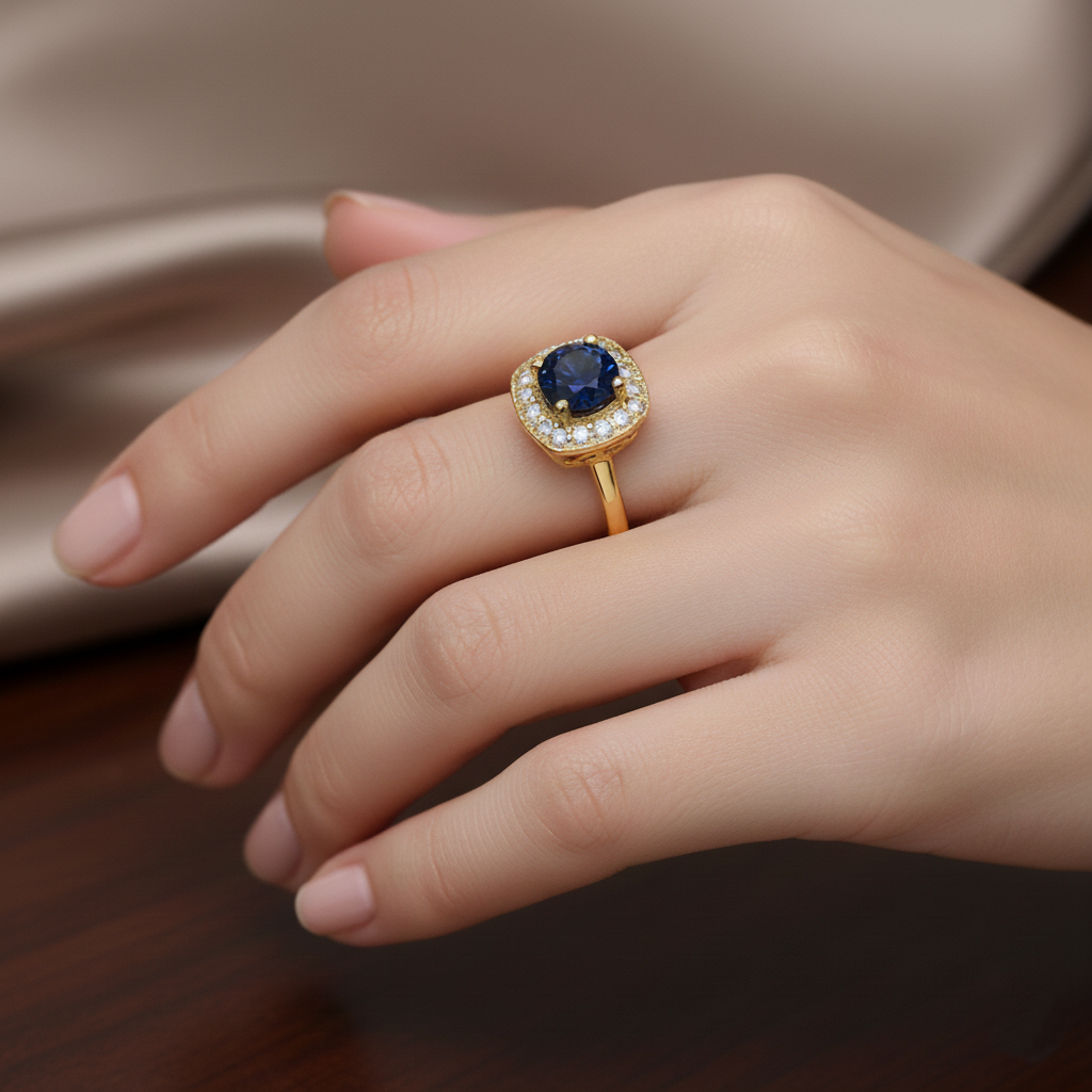 Anillo Isabella Oro 18K con Zafiro y Orla de Diamantes