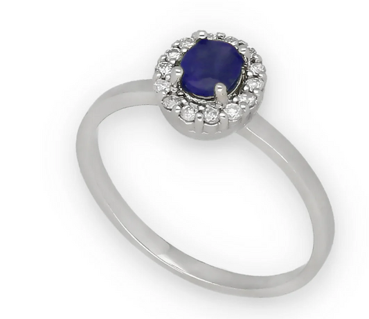 Colgante y par pendientes con el diseño del anillo Lady en Oro blanco, diamantes y Zafiro