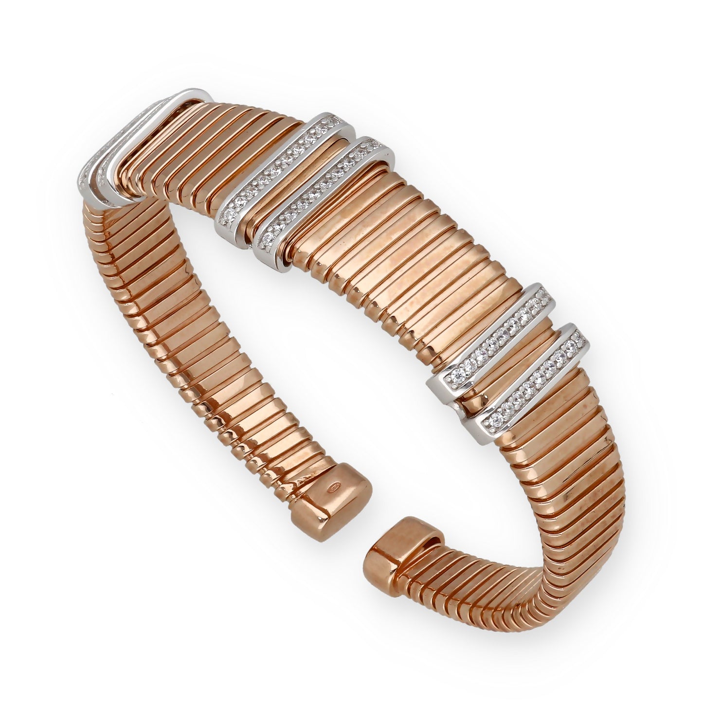 Brazalete Tubo de Gas Plata 925 con Baño de Oro Rosa 18K y Circonitas