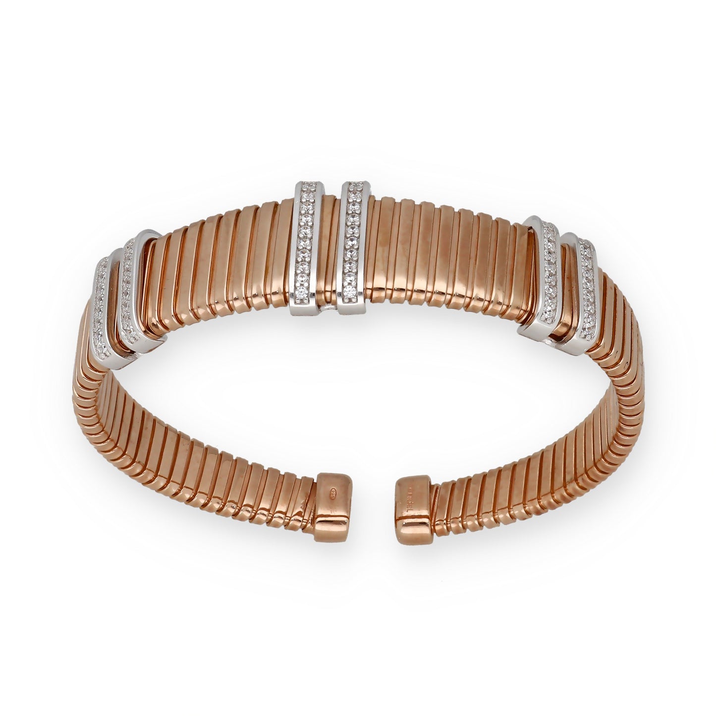 Brazalete Tubo de Gas Plata 925 con Baño de Oro Rosa 18K y Circonitas