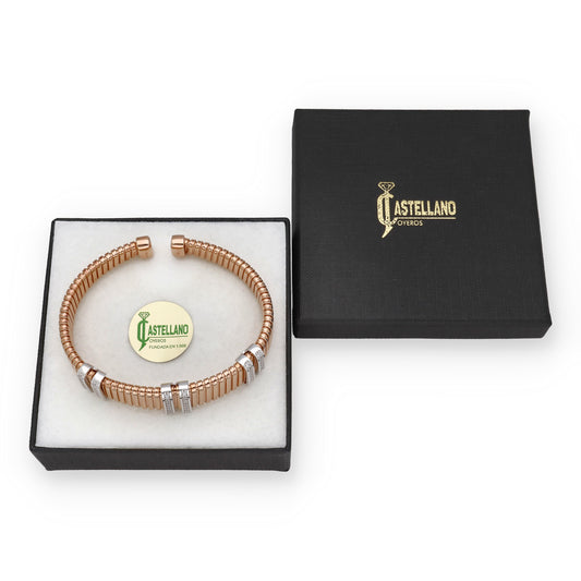 Brazalete Tubo de Gas Plata 925 con Baño de Oro Rosa 18K y Circonitas