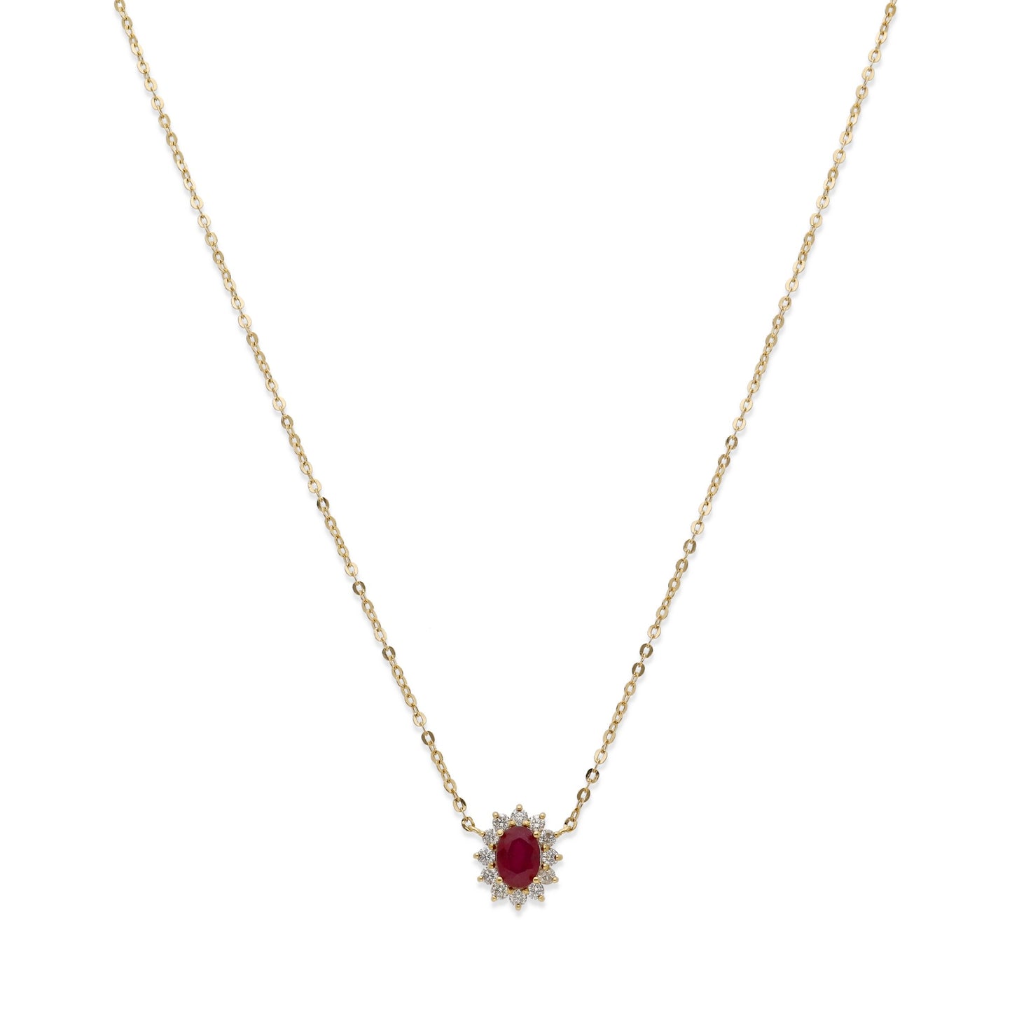 Collar con Colgante Lady Di Oro 18K con Rubí Central y Diamantes
