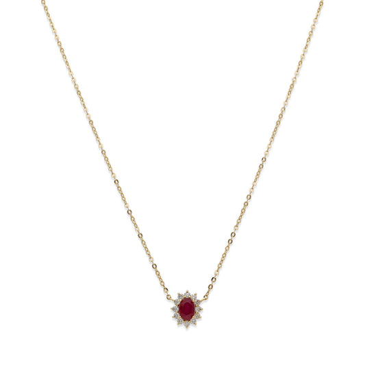 Collar con Colgante Lady Di Oro 18K con Rubí Central y Diamantes