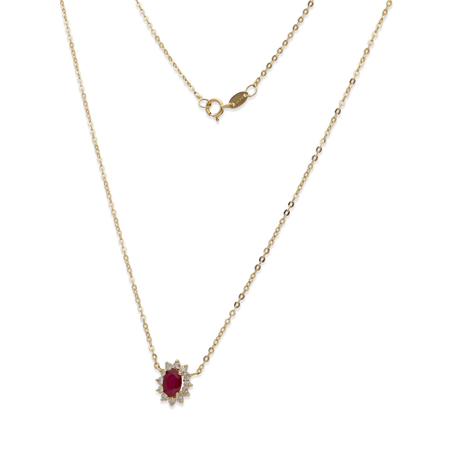 Collar con Colgante Lady Di Oro 18K con Rubí Central y Diamantes