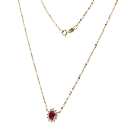 Collar con Colgante Lady Di Oro 18K con Rubí Central y Diamantes