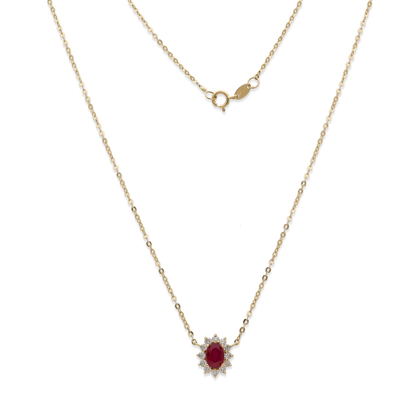 Collar con Colgante Lady Di Oro 18K con Rubí Central y Diamantes