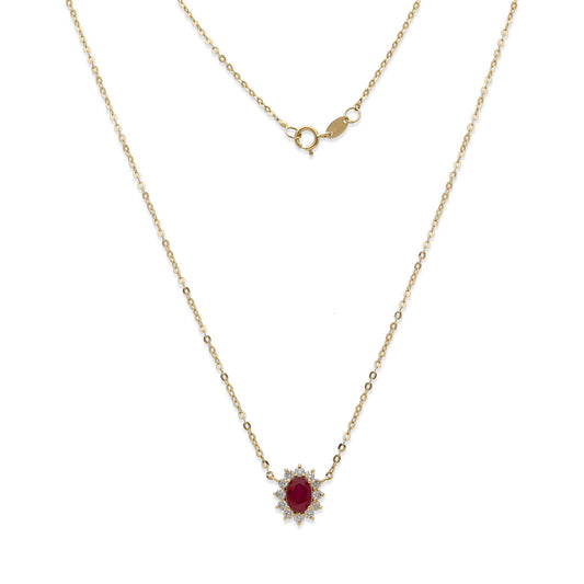 Collar con Colgante Lady Di Oro 18K con Rubí Central y Diamantes