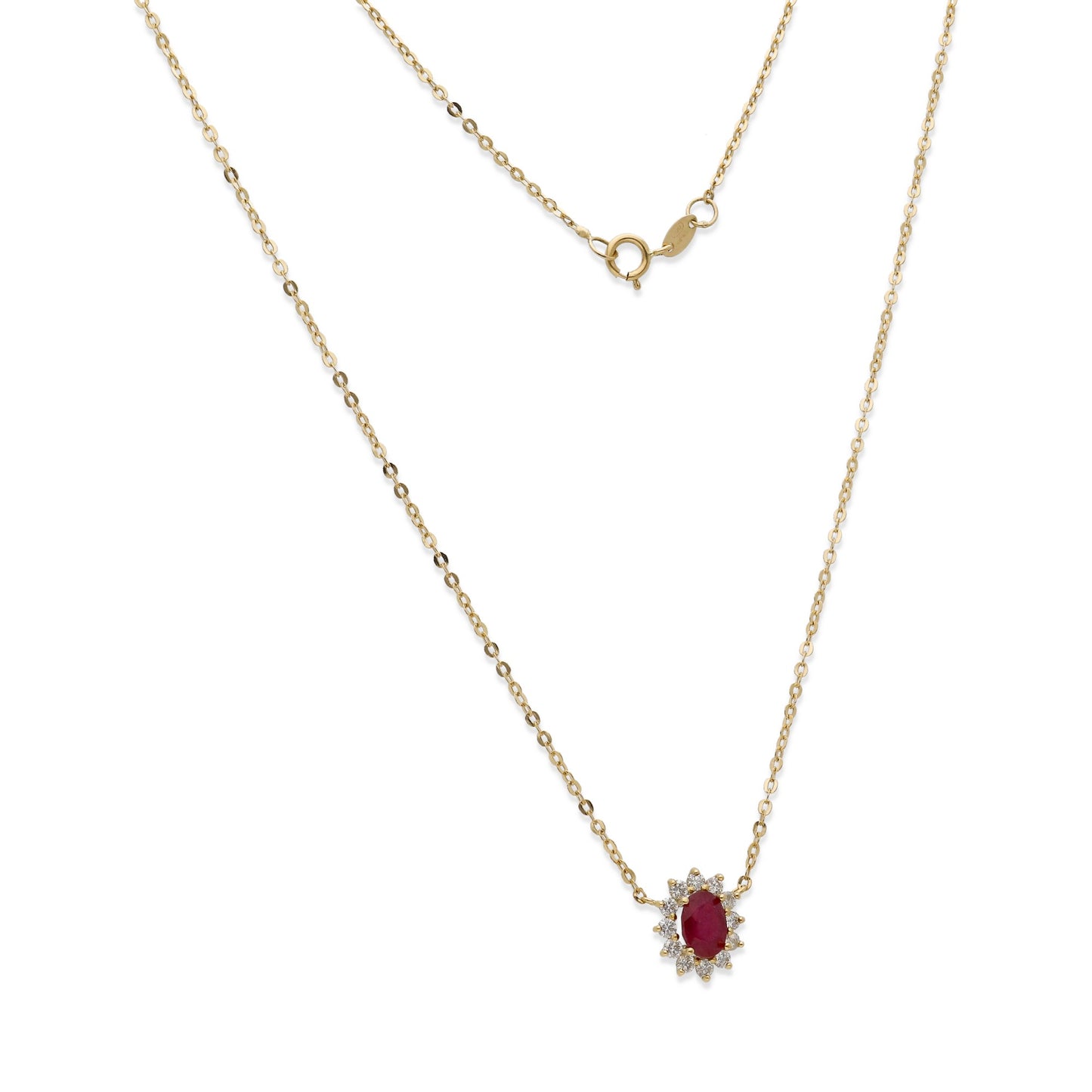 Collar con Colgante Lady Di Oro 18K con Rubí Central y Diamantes