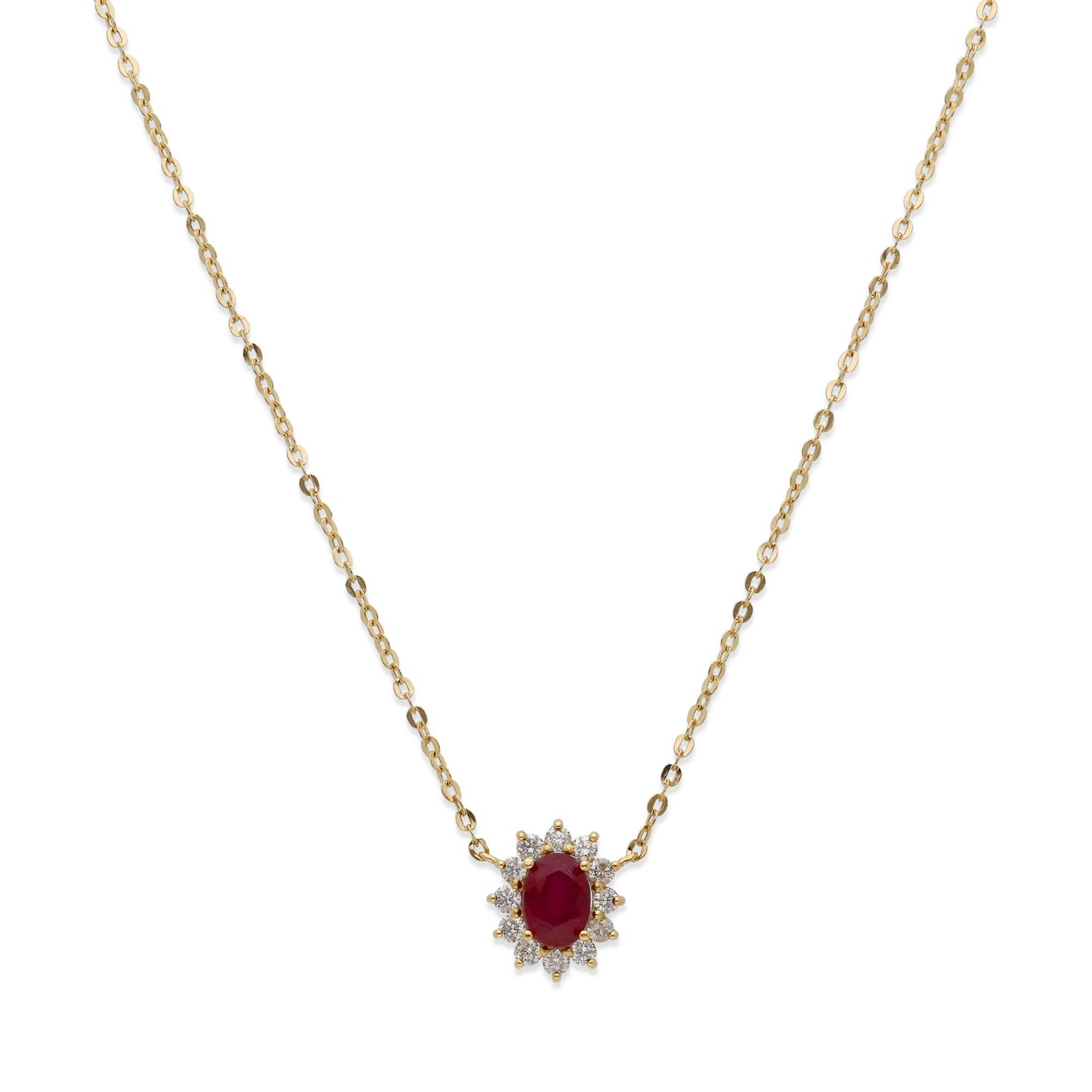 Collar con Colgante Lady Di Oro 18K con Rubí Central y Diamantes