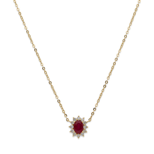 Collar con Colgante Lady Di Oro 18K con Rubí Central y Diamantes
