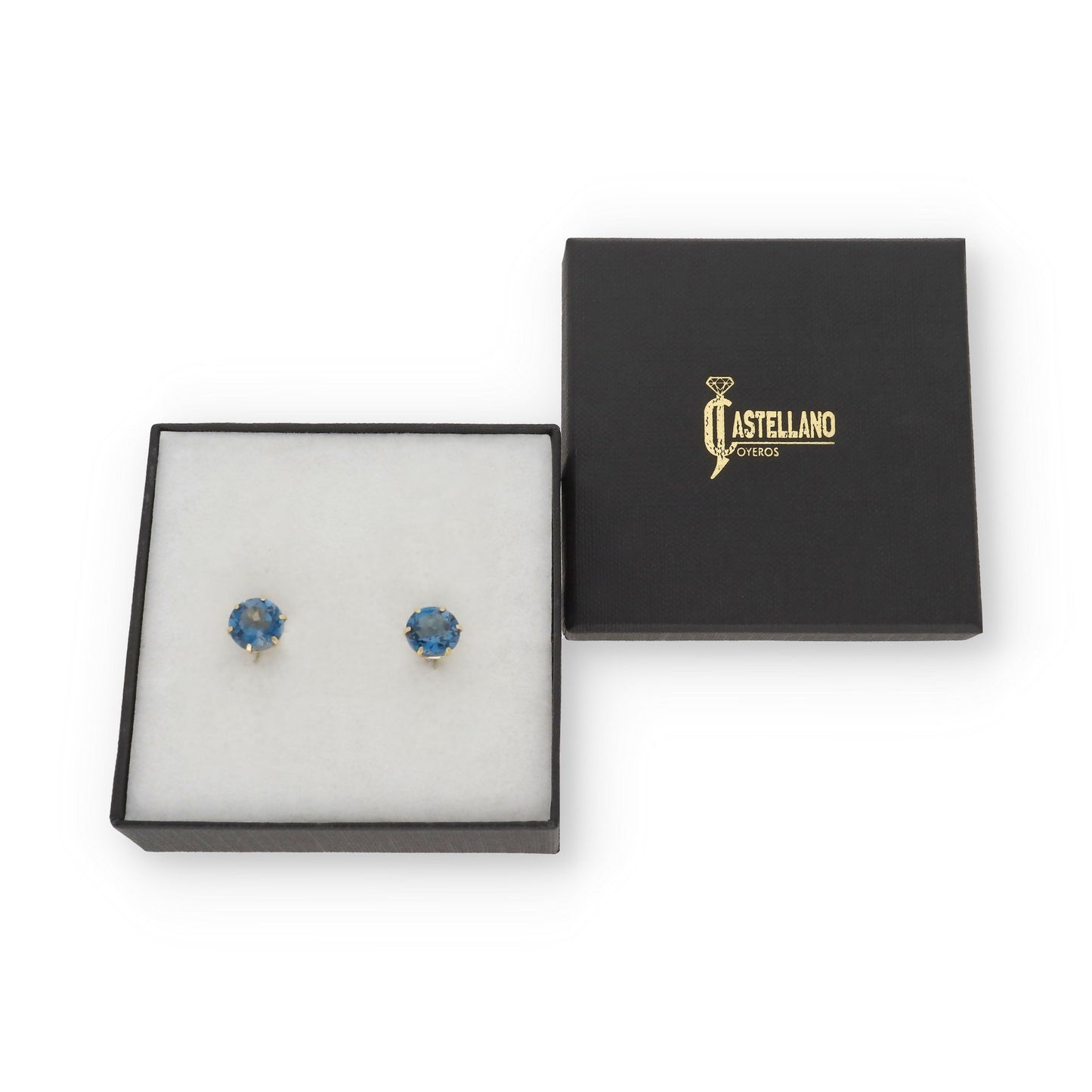 Pendientes Deep en Oro 18K con Topacio Azul en 6 Garras