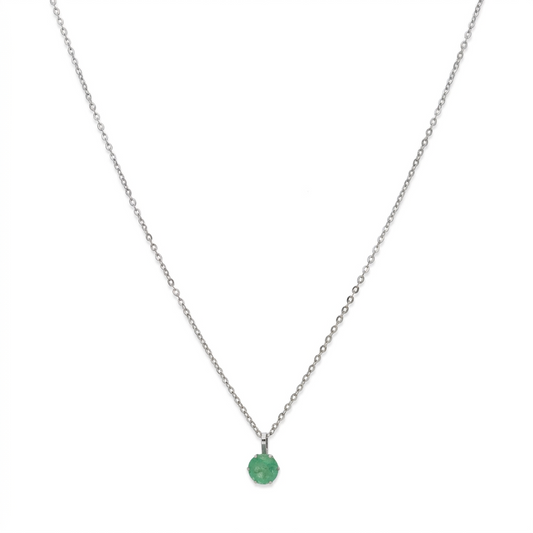 Collar con Colgante Deep en Oro Blanco de Ley 18K y Esmeralda
