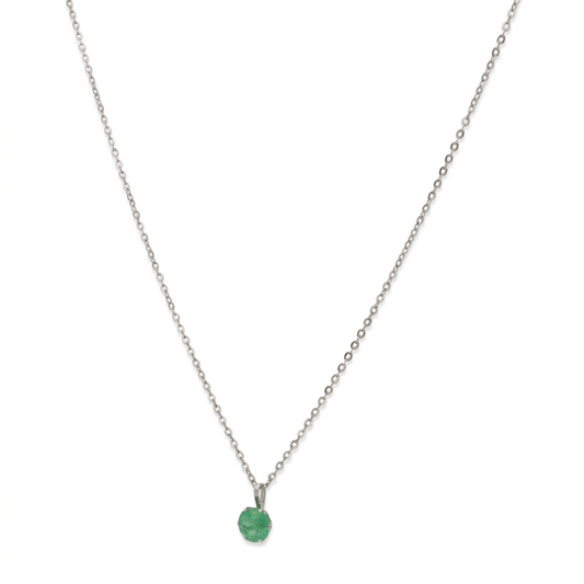 Collar con Colgante Deep en Oro Blanco de Ley 18K y Esmeralda