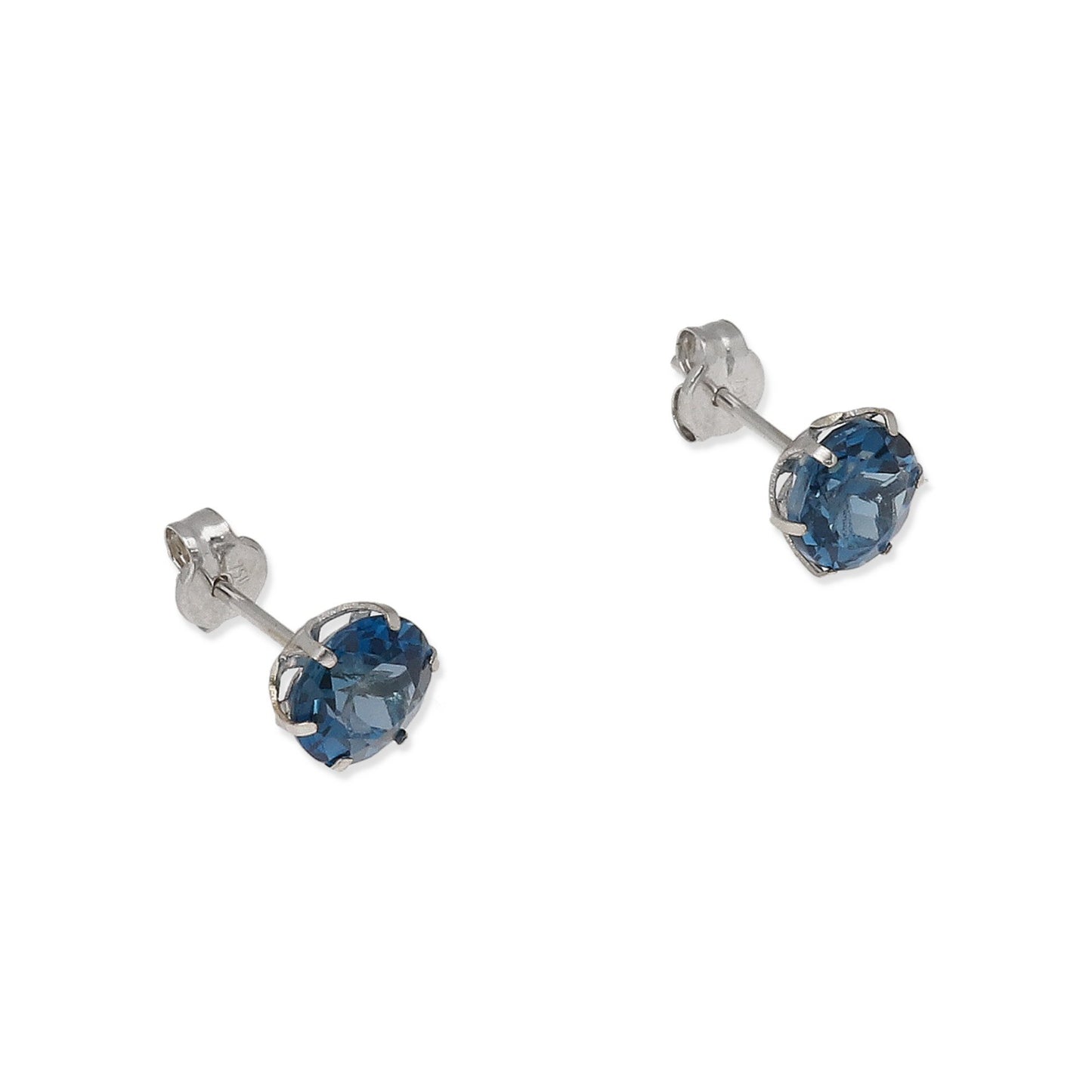 Pendientes Deep en Oro Blanco 18K con Topacio Azul en 6 Garras