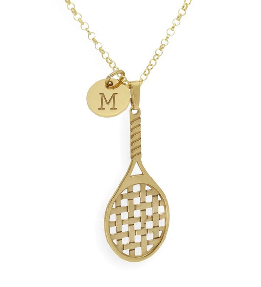 Collar Personalizado de tenis con dije con inicial en plata 925 con baño de oro y cordón negro