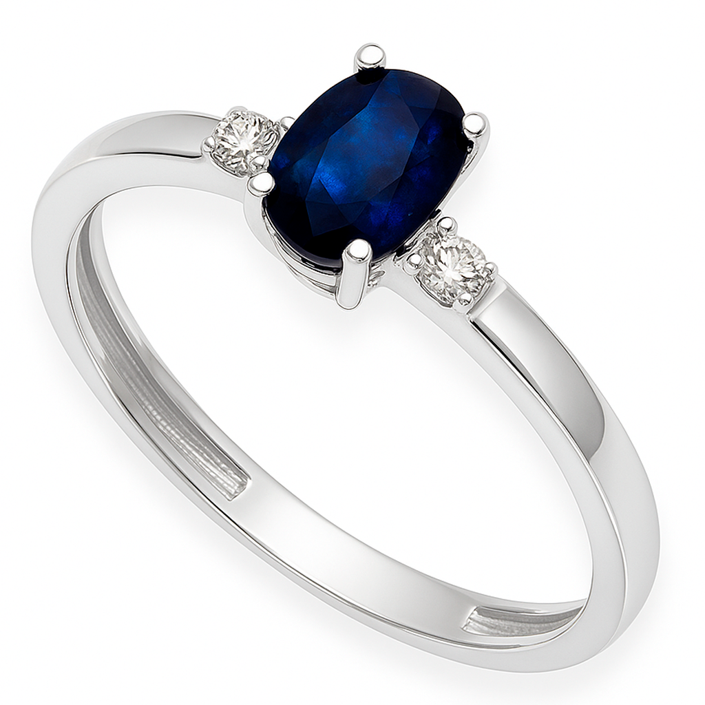 Anillo Victoria en Oro Blanco 18k con Diamantes y Zafiro