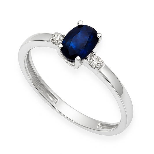 Anillo Victoria en Oro Blanco 18k con Diamantes y Zafiro