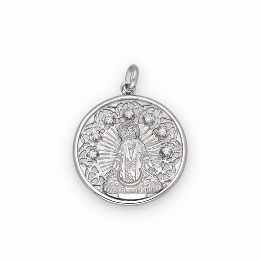 Medalla Virgen de la Soledad en Plata 925 con Circonitas 22mm