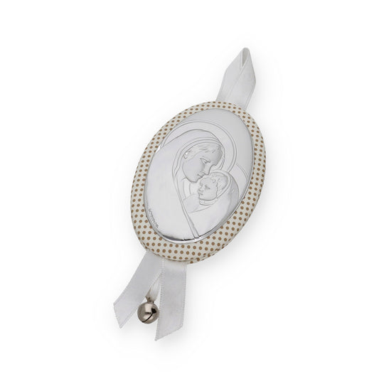 Medalla de Cuna Virgen con Niño Oval en Baño de Plata y Cascabel Modelo Frair