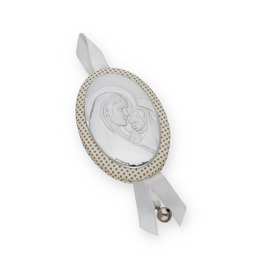 Medalla de Cuna Virgen con Niño Oval en Baño de Plata y Cascabel Modelo Frair