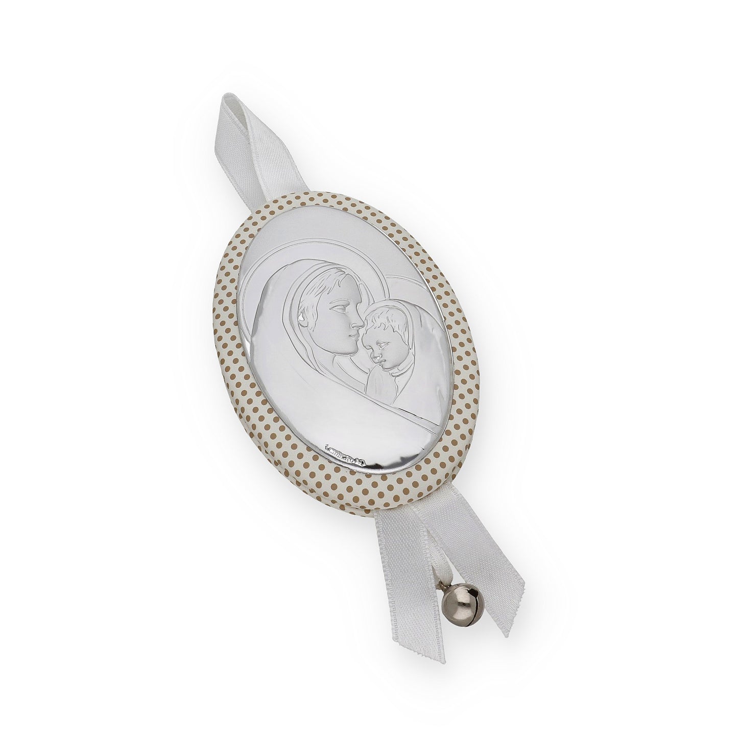 Medalla de Cuna Virgen con Niño Oval en Baño de Plata y Cascabel Modelo Frair