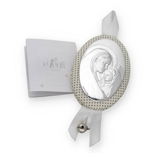 Medalla de Cuna Virgen con Niño Oval en Baño de Plata y Cascabel Modelo Frair