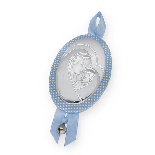 Medalla de Cuna Virgen con Niño Oval en Baño de Plata y Cascabel Modelo Frair