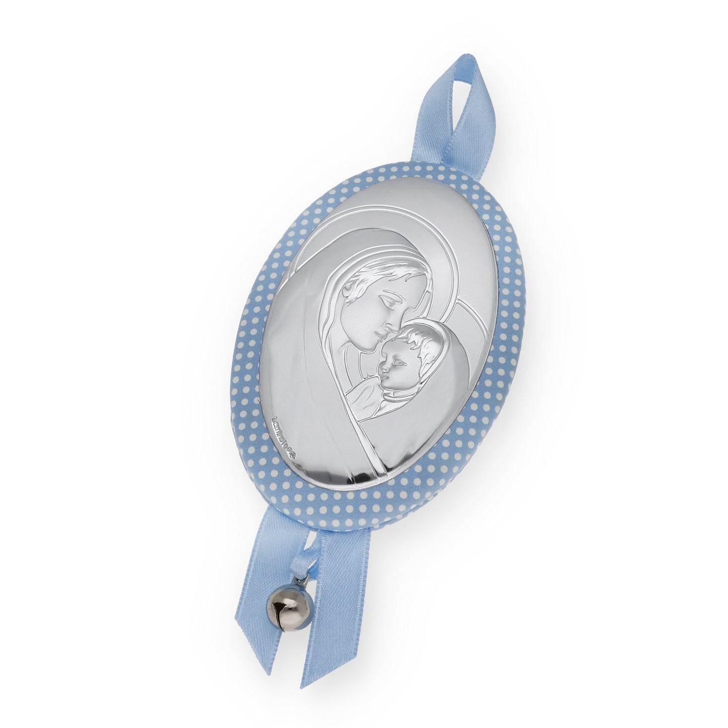 Medalla de Cuna Virgen con Niño Oval en Baño de Plata y Cascabel Modelo Frair
