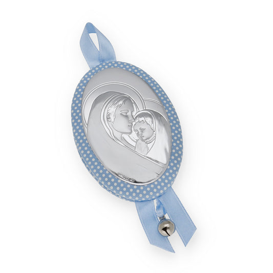Medalla de Cuna Virgen con Niño Oval en Baño de Plata y Cascabel Modelo Frair