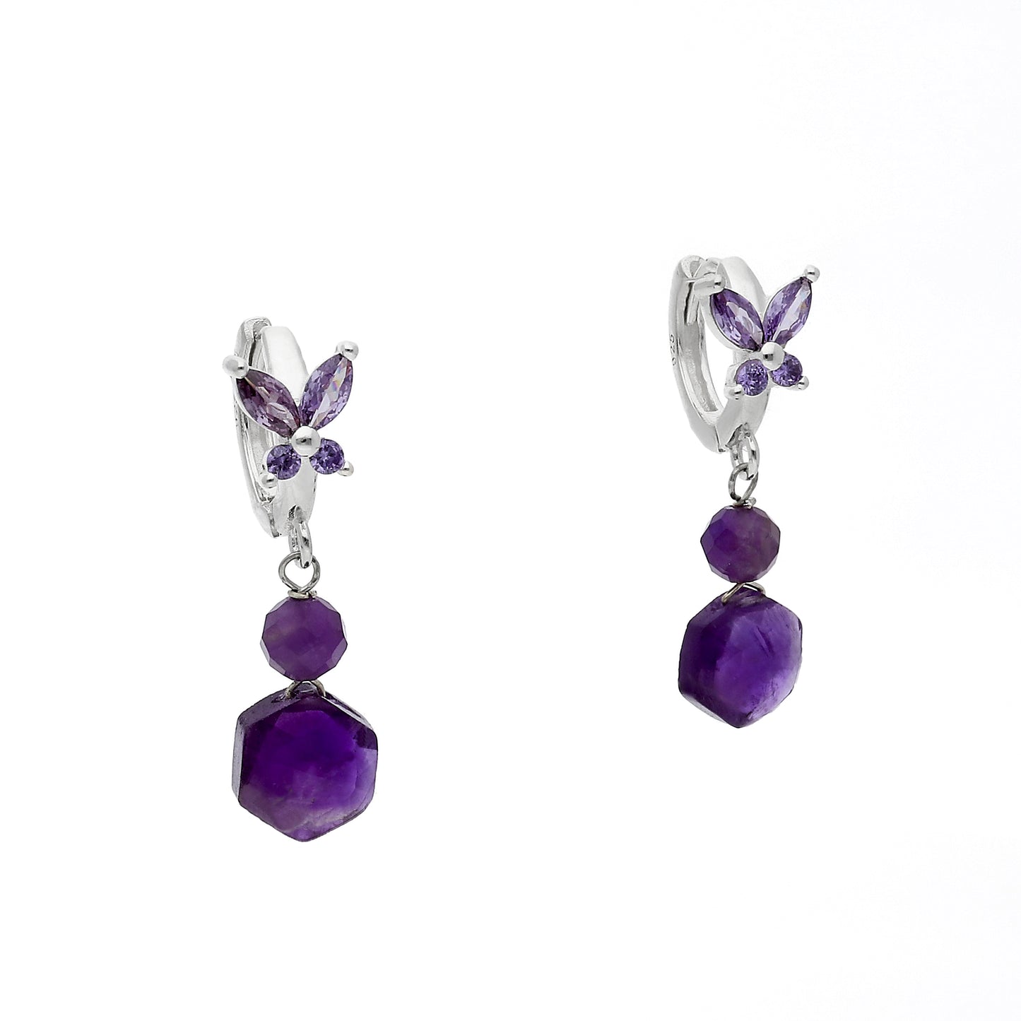 Pendientes de Mariposa con Amatistas en Plata de Ley 925
