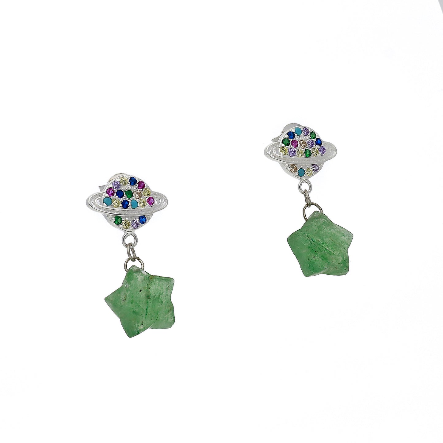 Pendientes de Saturno en Plata de Ley 925 con Piedras de Colores