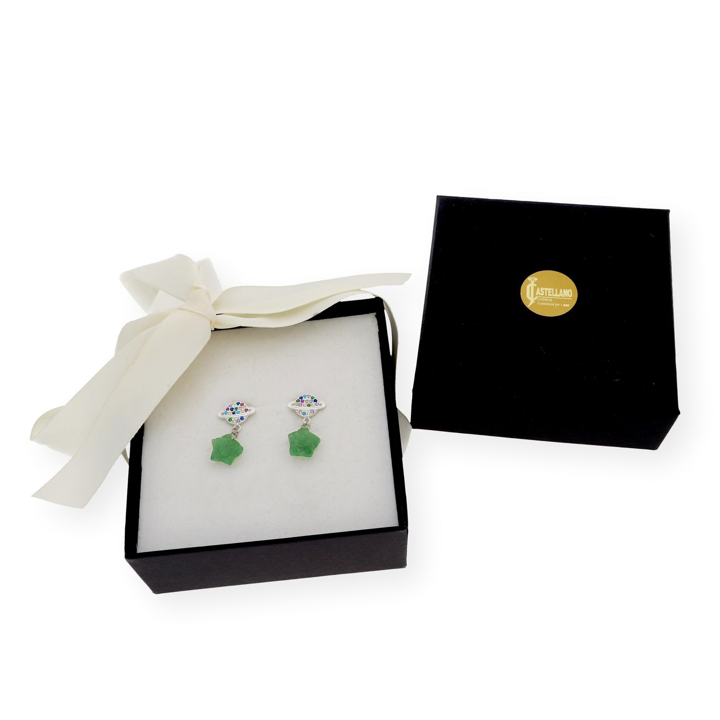 Pendientes de Saturno en Plata de Ley 925 con Piedras de Colores