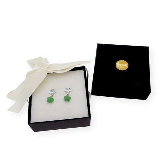Pendientes de Saturno en Plata de Ley 925 con Piedras de Colores