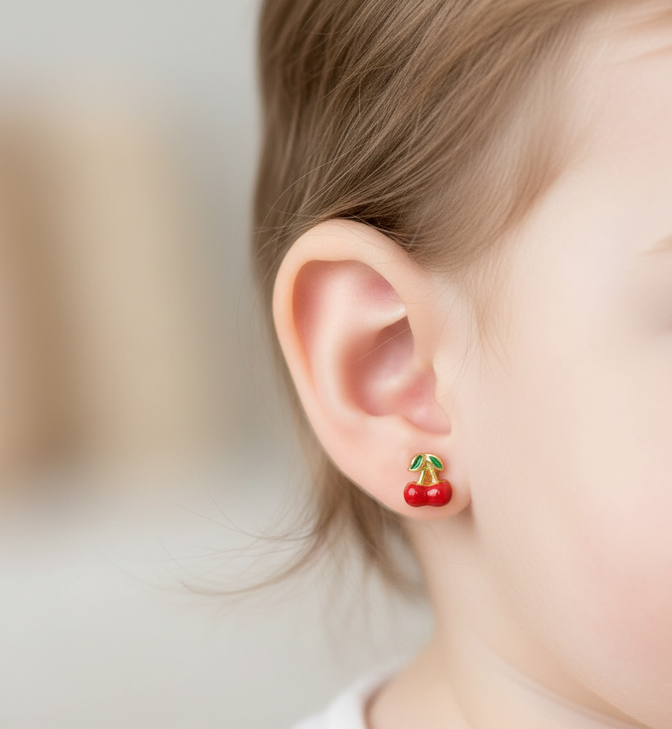Pendientes Bebé Cereza Esmaltada de Oro 18K