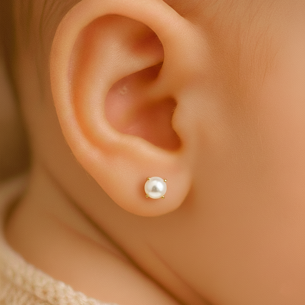 Pendientes Bebé Oro Y Perlas en Patillas 4 mm