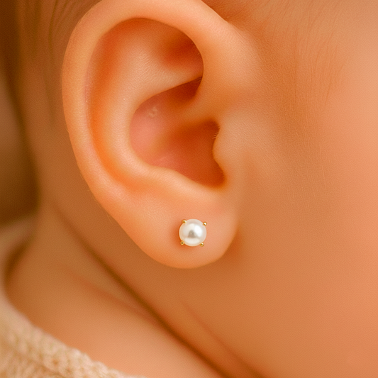 Pendientes Bebé Oro Y Perlas en Patillas 4 mm