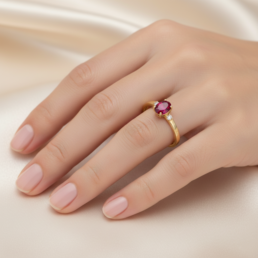 Anillo Victoria en Oro 18k con Diamantes y Rubí