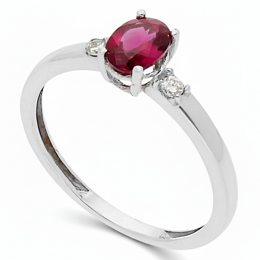 Anillo Victoria en Oro Blanco 18k con Diamantes y Rubí