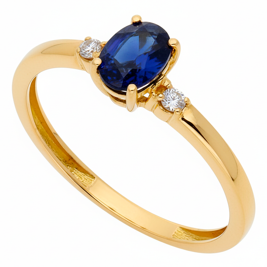 Anillo Victoria en Oro 18k con Diamantes y Zafiro