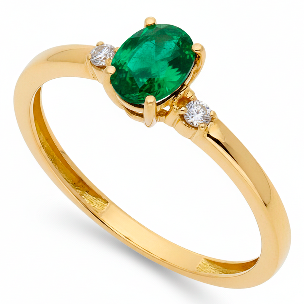 Anillo Victoria en Oro 18k con Diamantes y Esmeralda