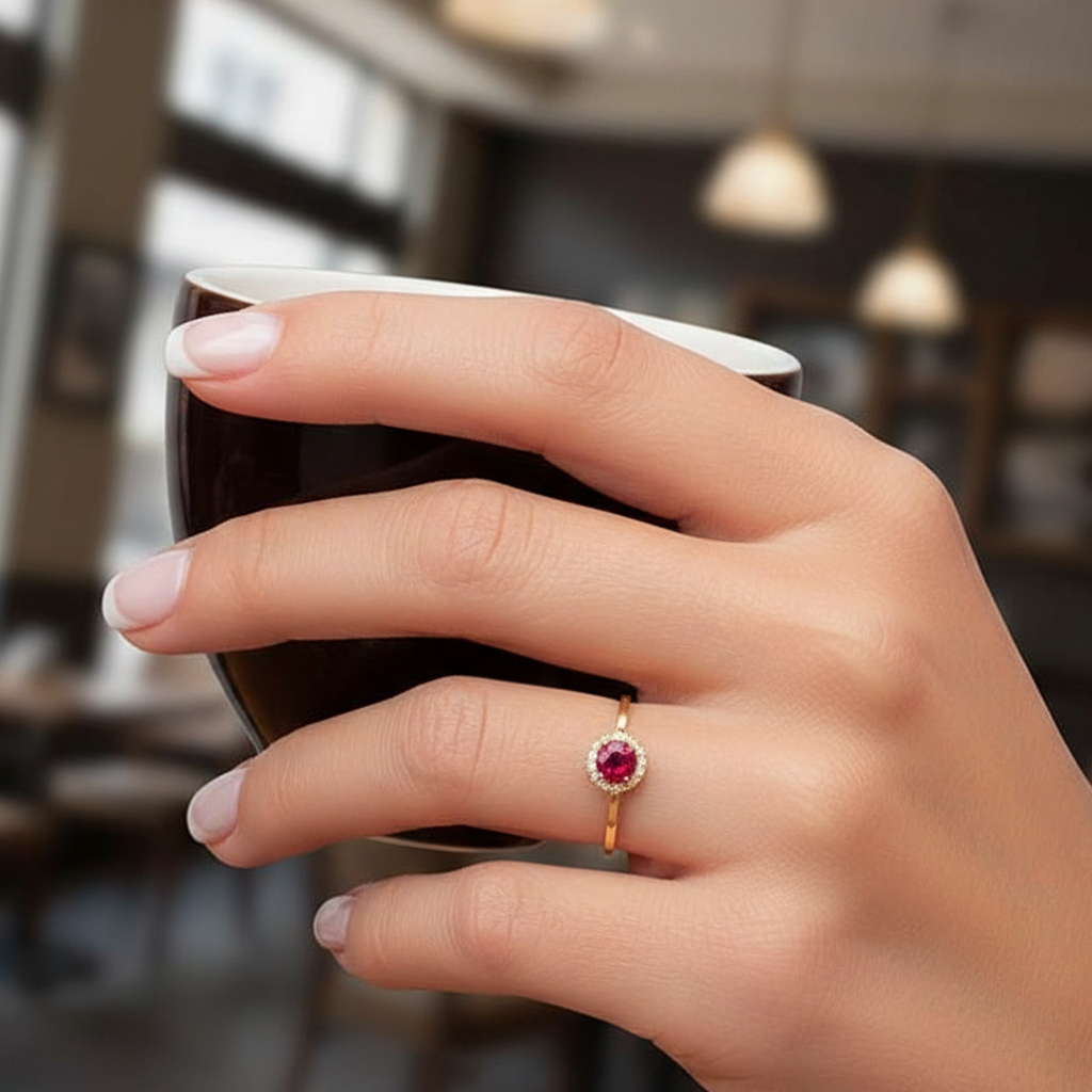 Anillo Astro de Oro 18k y Diamantes con Rubí