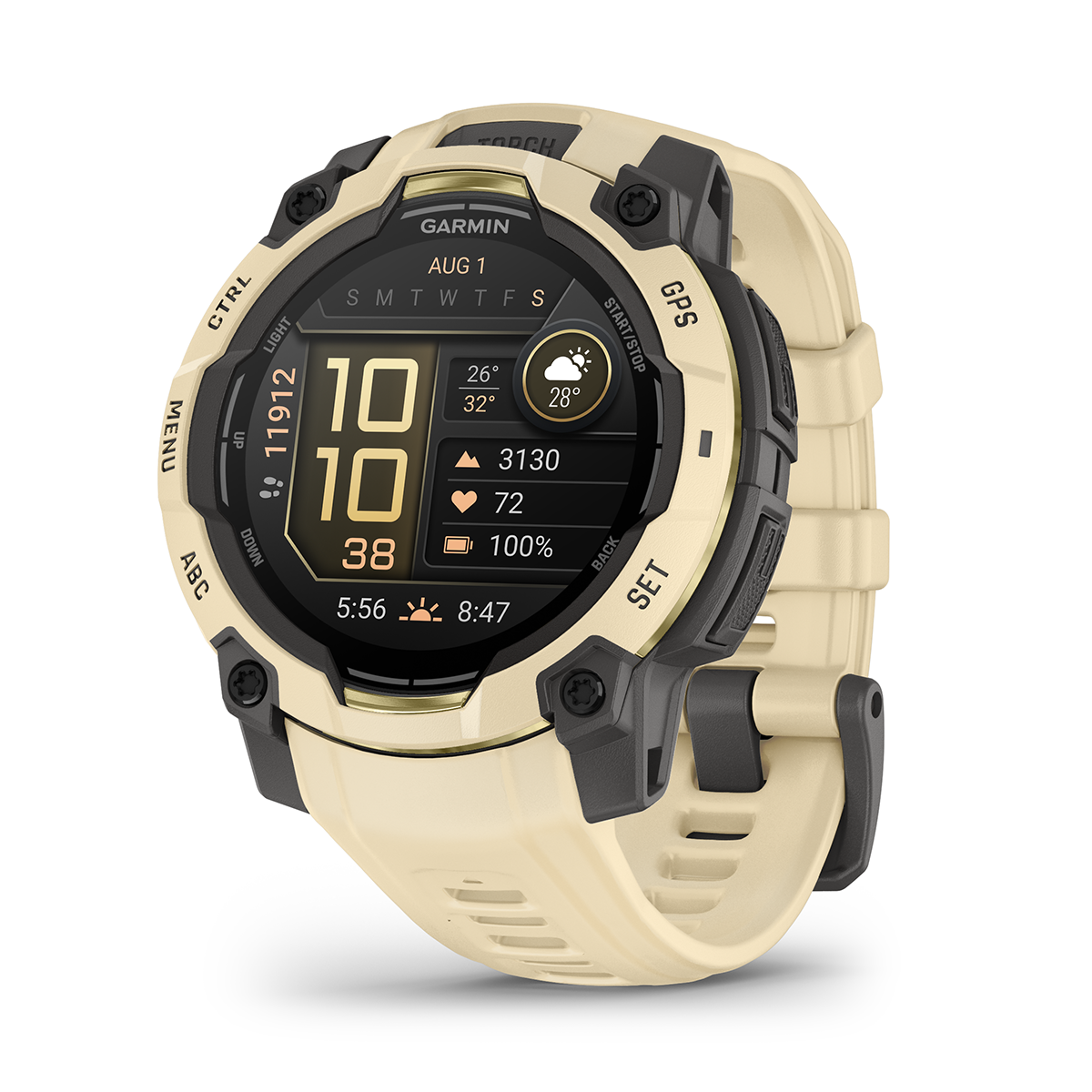 Reloj Garmin Instinct 3 - 45mm, AMOLED Beige con Correa Beige 010-02936-02