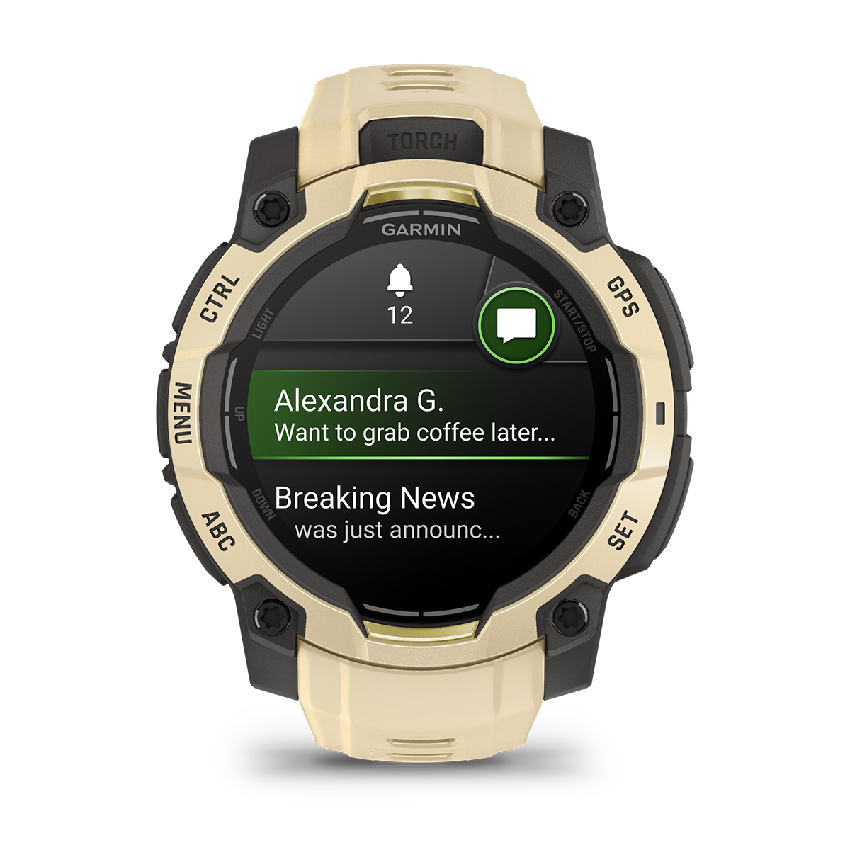 Reloj Garmin Instinct 3 - 45mm, AMOLED Beige con Correa Beige 010-02936-02