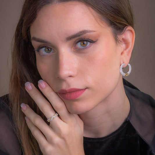 Pendientes Luna Invertida en plata de ley 925 con Topacios Azules y Circonitas