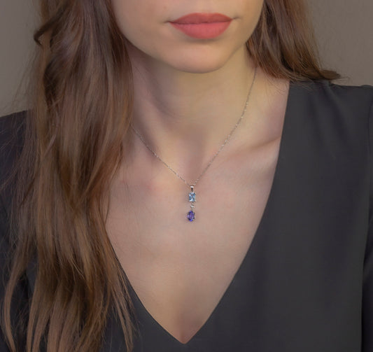 Collar con Colgante Modelo Azure con Tanzanita Diamante y Topacio Azul en Oro Blanco 18k
