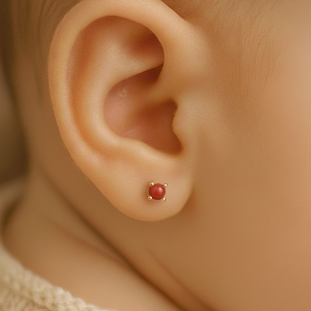 Pendientes de Bebé en Oro y Corales Naturales 3 MM