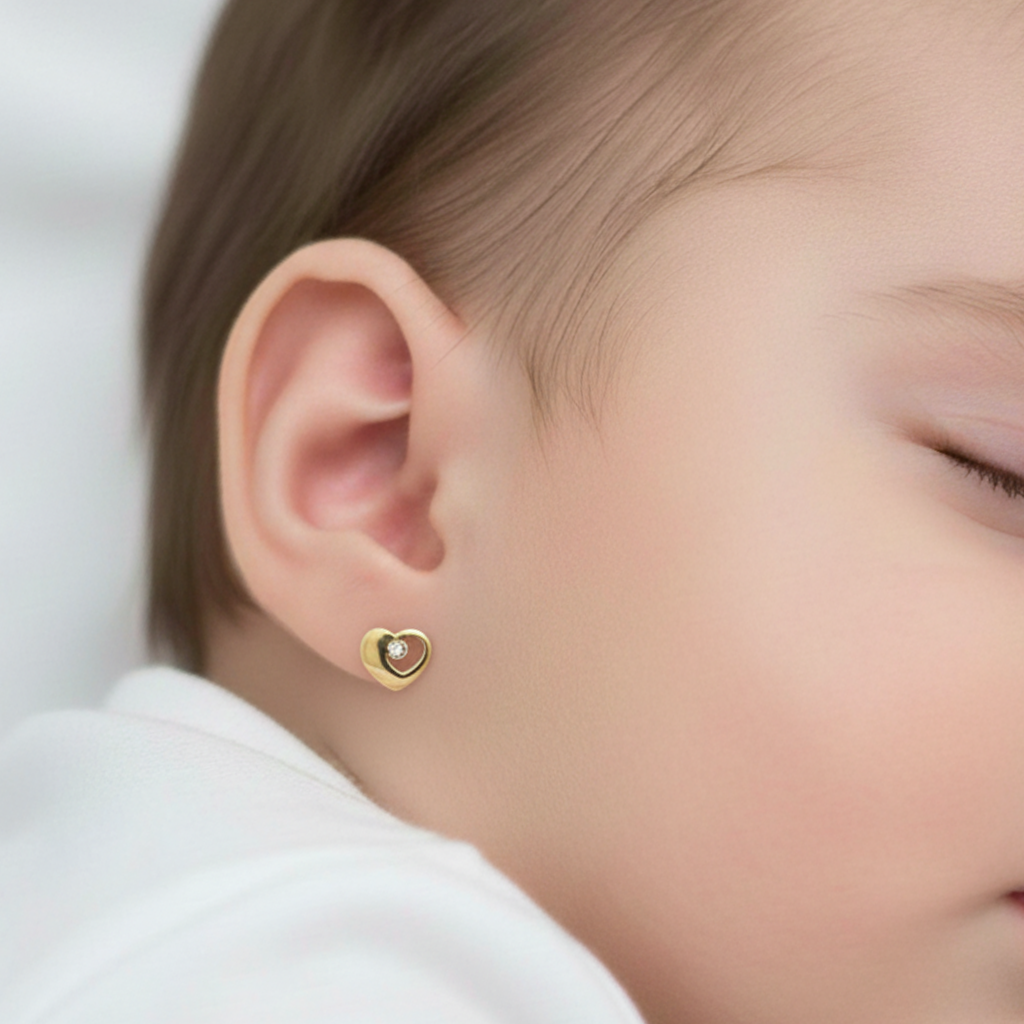 Pendientes bebé corazón Oro amarillo 18K y Diamantes