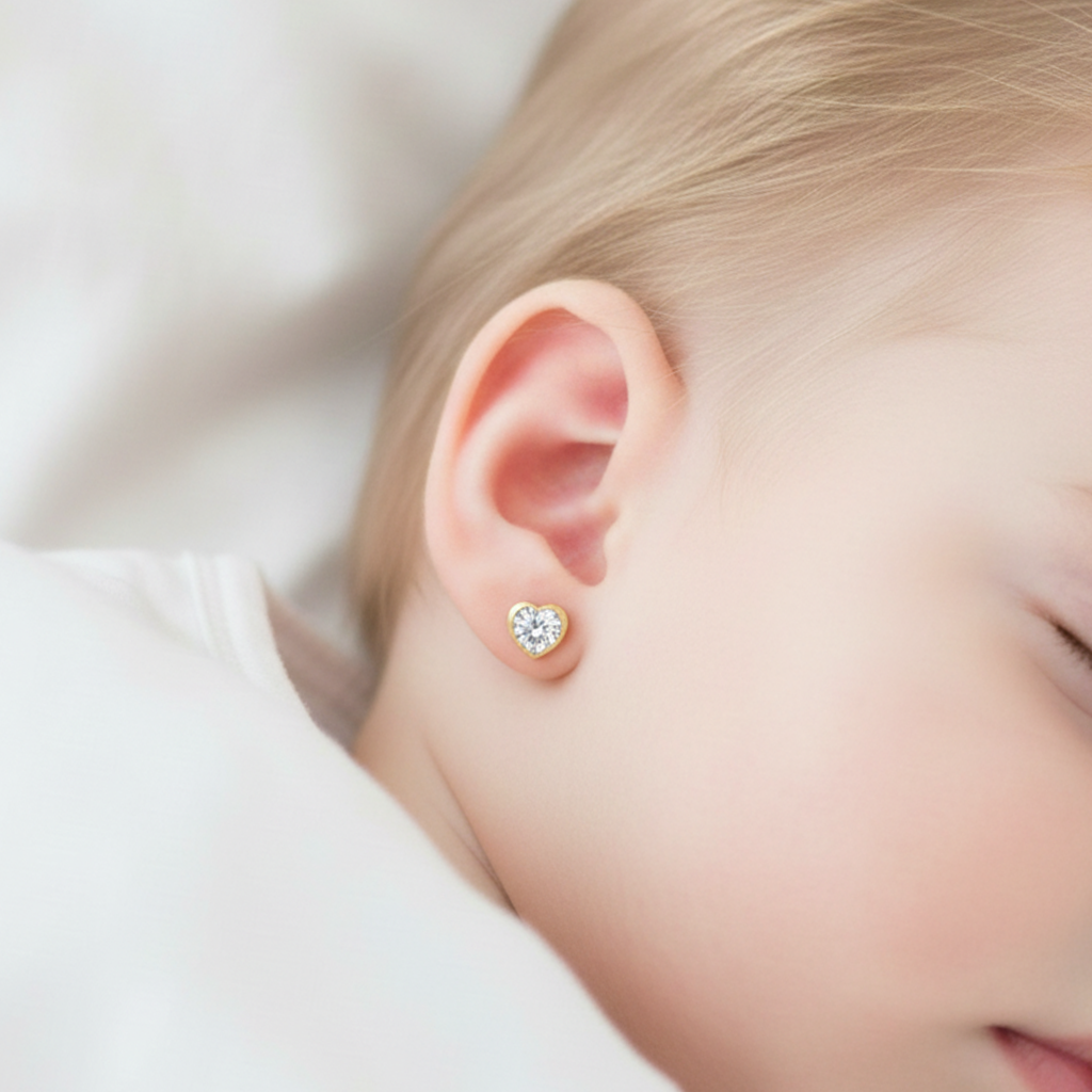 Pendientes Bebé Corazón Oro y Circonitas 3.00 mm