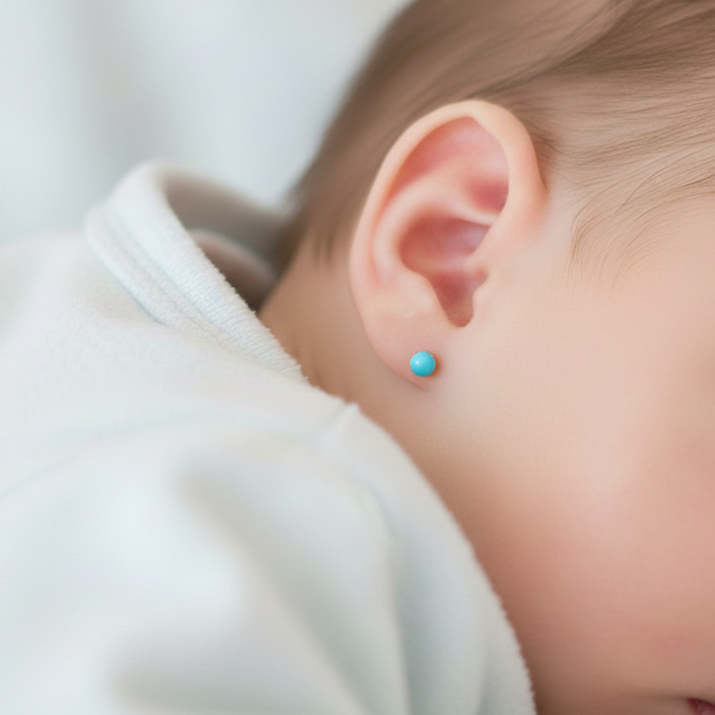 Pendientes Bebé Oro y Turquesas de 4 mm en Garra