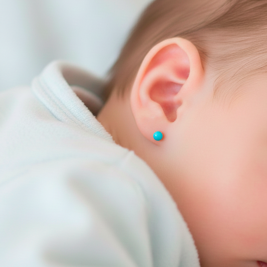 Pendientes Bebé Oro y Turquesas de 4 mm en Garra